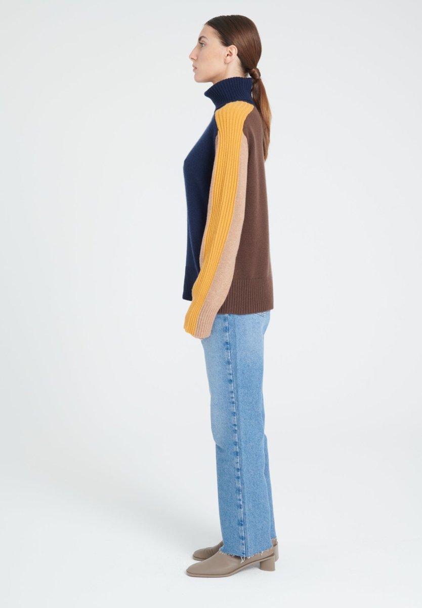ZAYA 12 Pull col roulé color block en cachemire 4 fils multi - couleur - Studio cashmere8