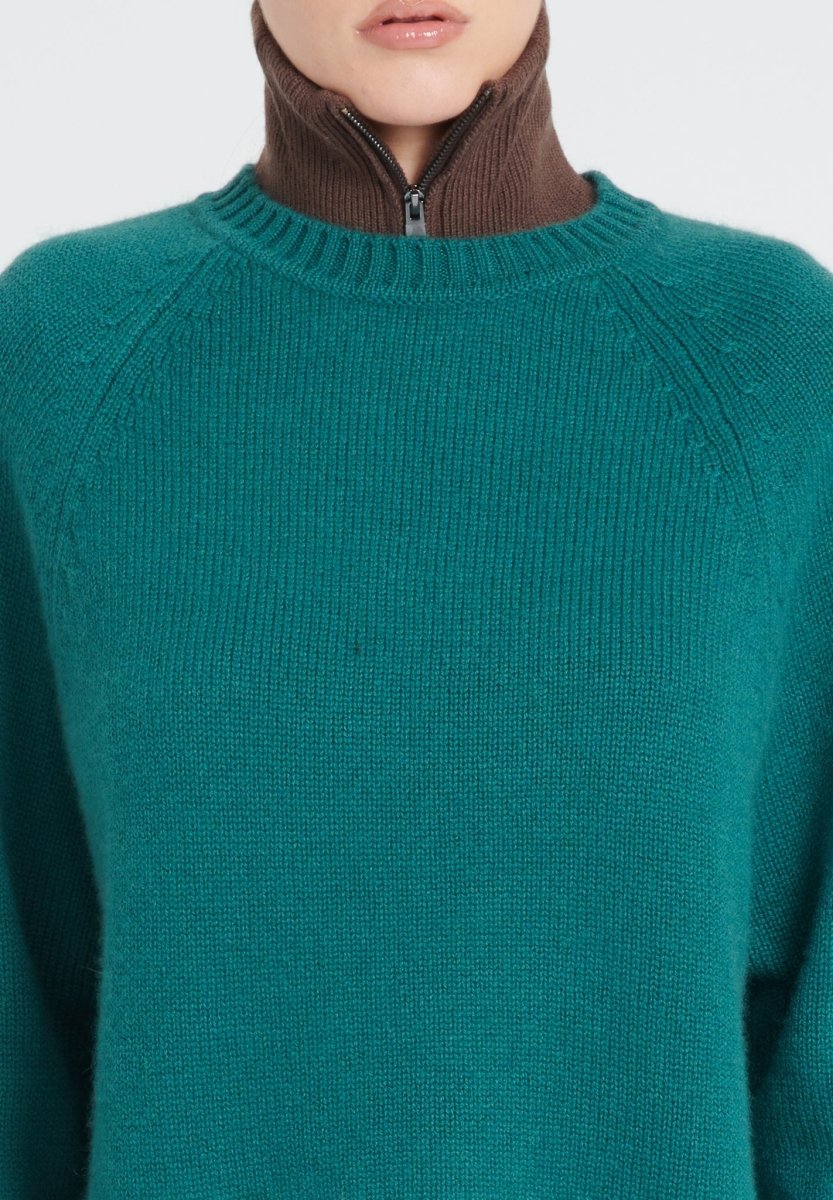 ZAYA 7 Pull col rond à manches raglans en cachemire 6 fils vert foncé - Studio cashmere8