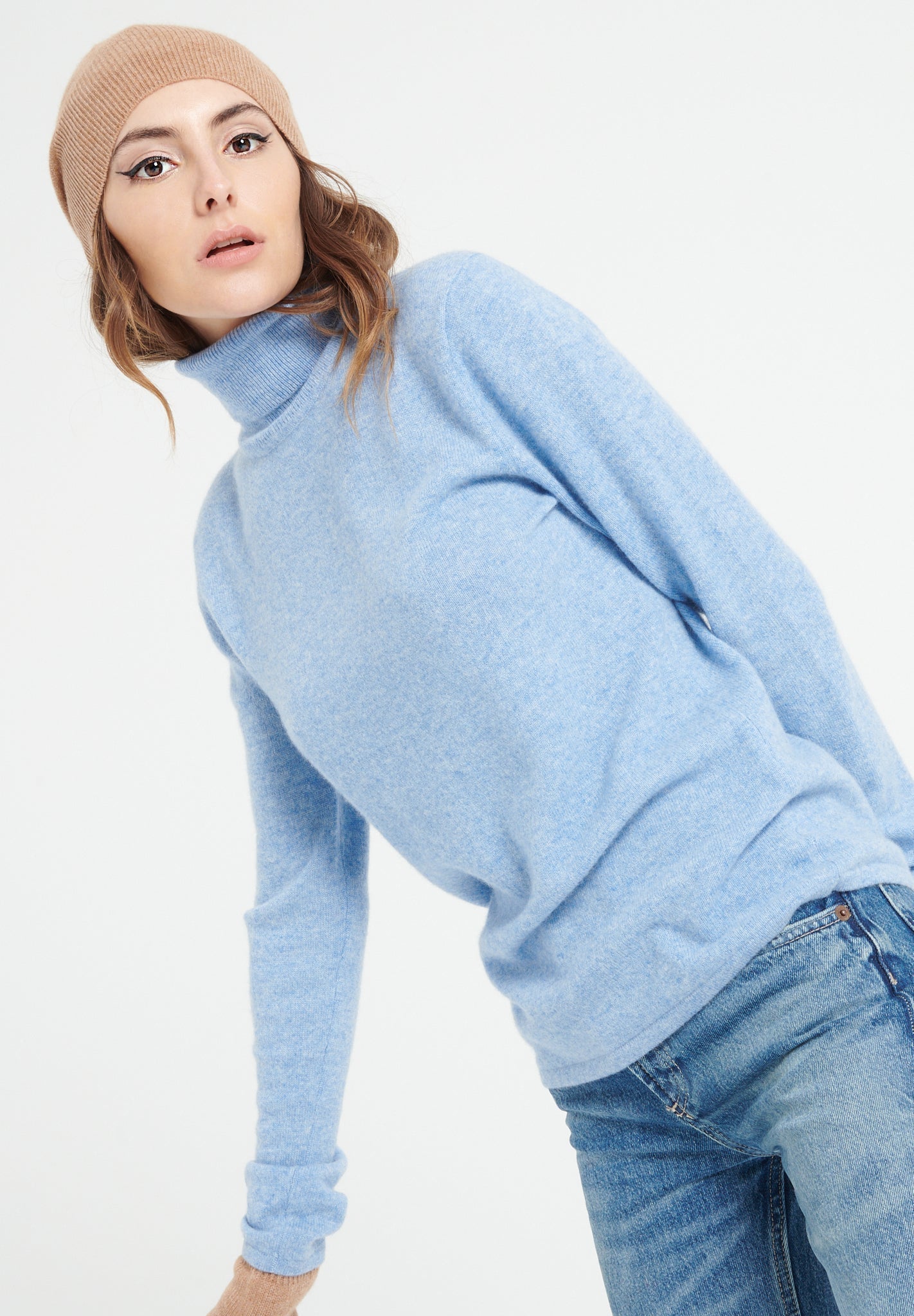 LILLY 3 Pull col roulé bleu ciel