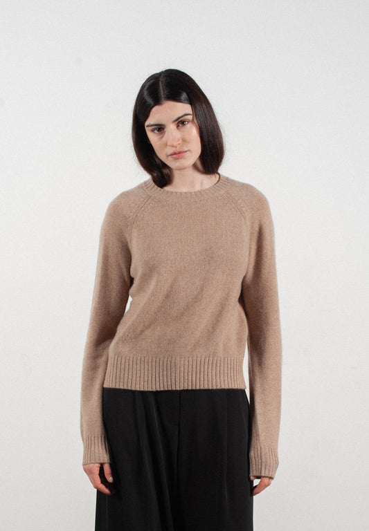 Women's camel 4-ply cashmere round neck raglan sleeve sweater - MILA 3