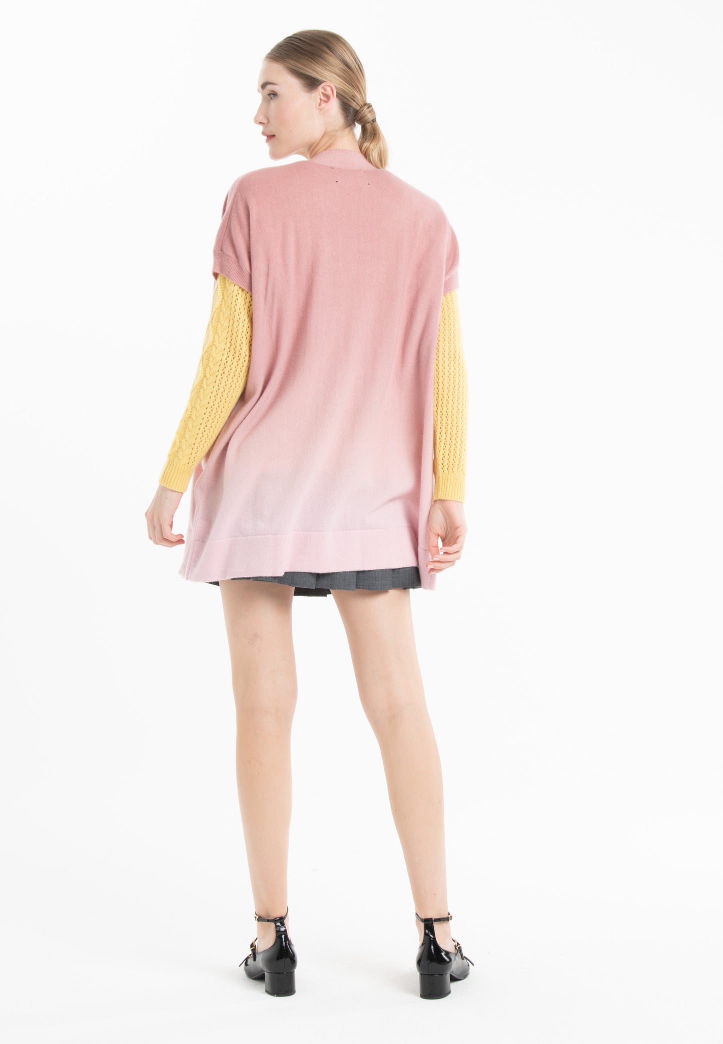 Gilet à manches courtes cachemire rose baby/rose nude femme - AVA 11B