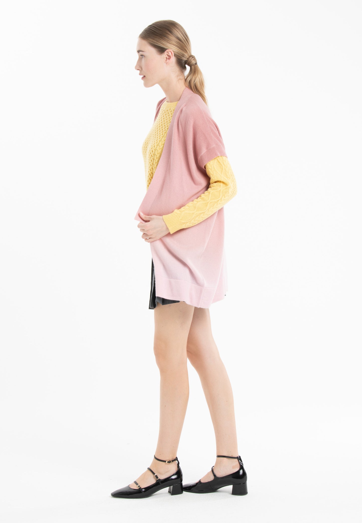 Gilet à manches courtes cachemire rose baby/rose nude femme - AVA 11B