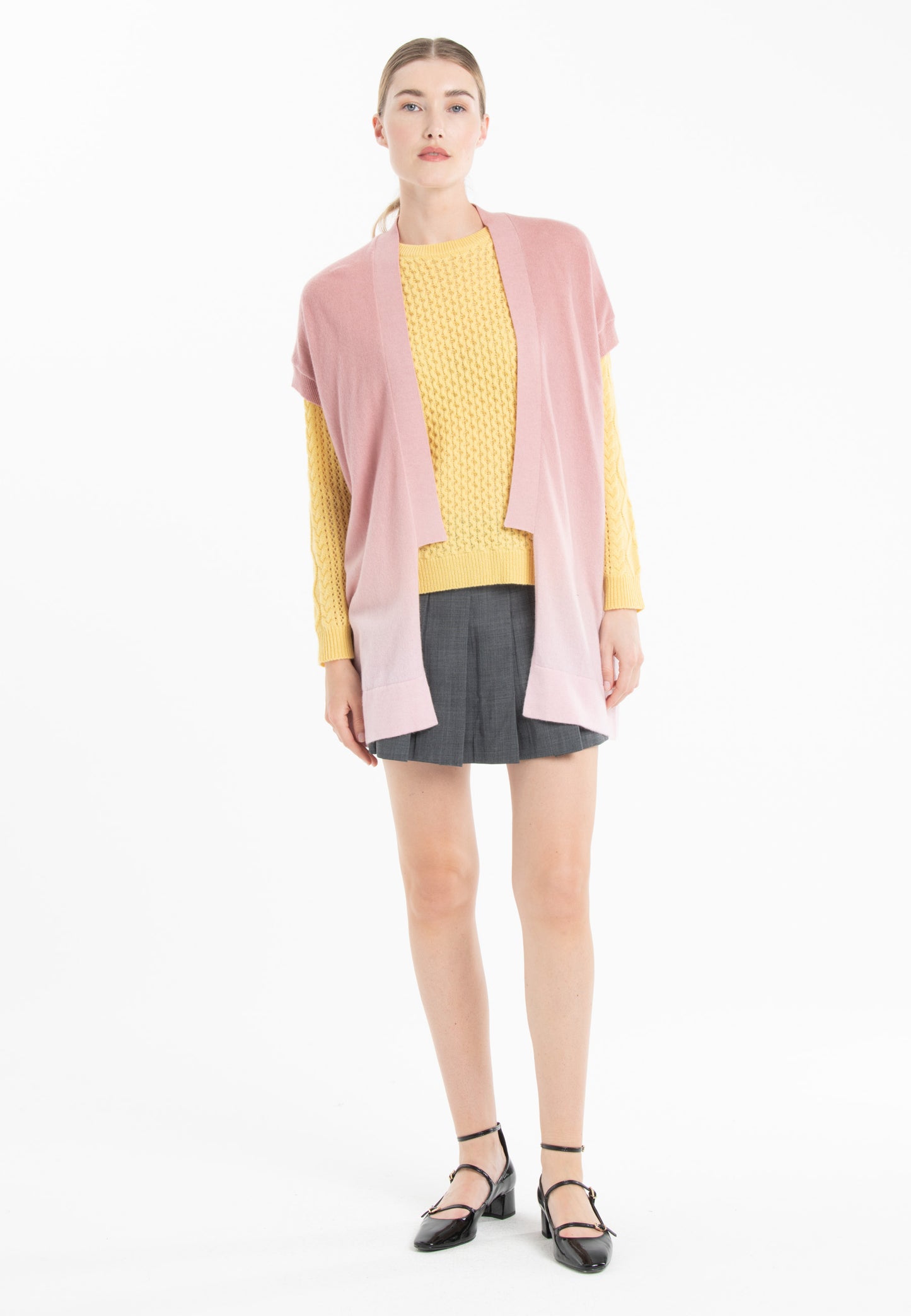 Gilet à manches courtes cachemire rose baby/rose nude femme - AVA 11B