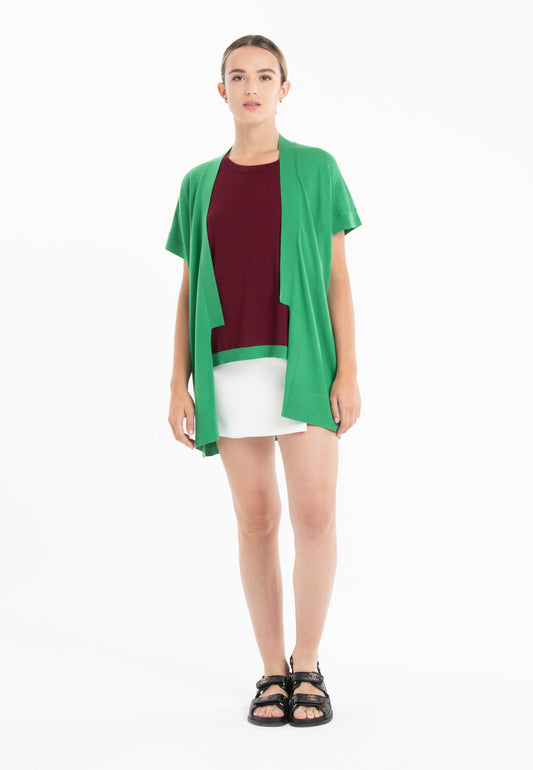 Gilet à manches courtes ultrafin cachemire et laine vert femme - KELLY 5