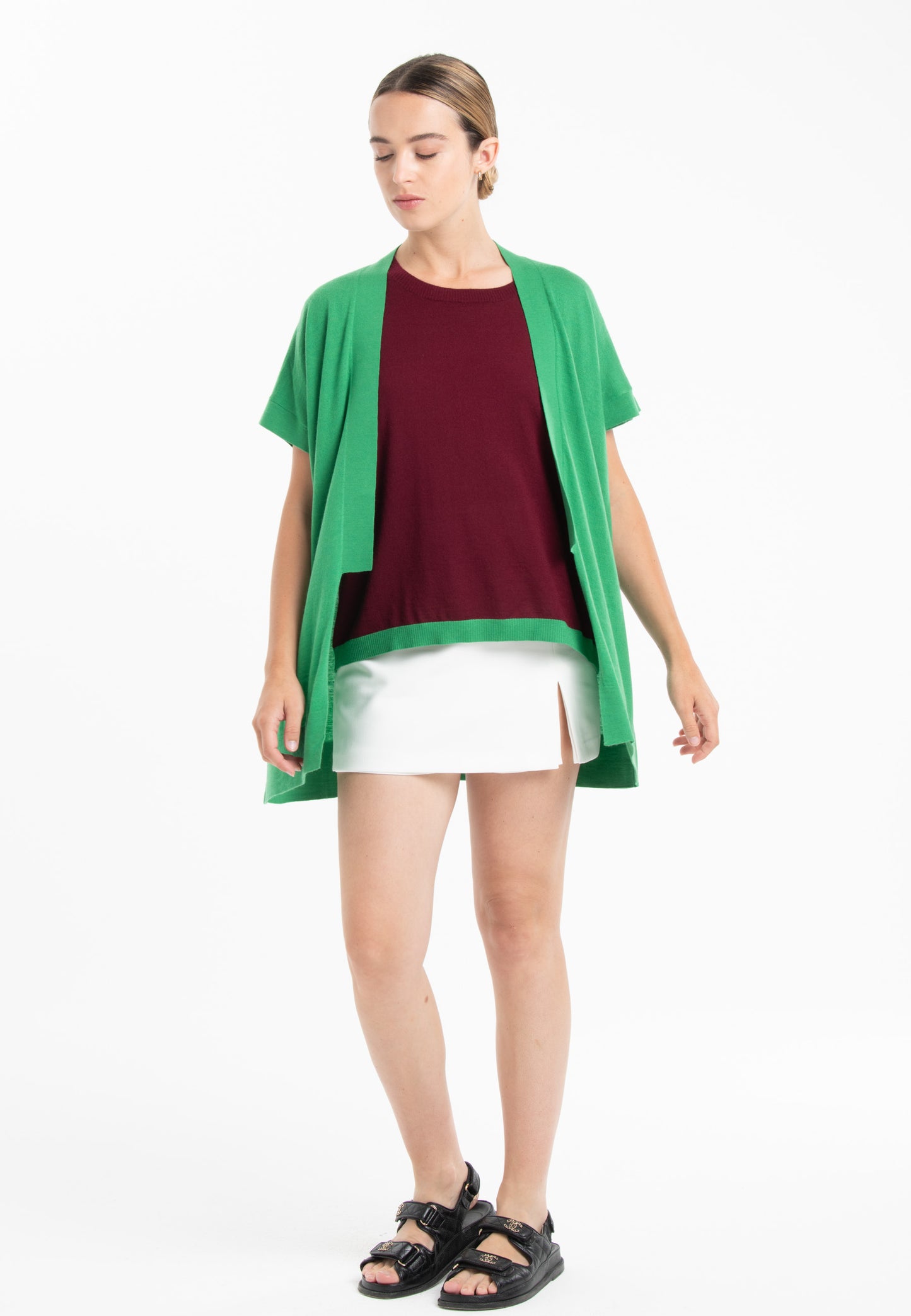 Gilet à manches courtes ultrafin cachemire et laine vert femme - KELLY 5
