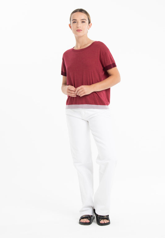 T-shirt col rond tricolore ultrafin cachemire et laine rouge/rouge bordeaux/violet - KELLY 8