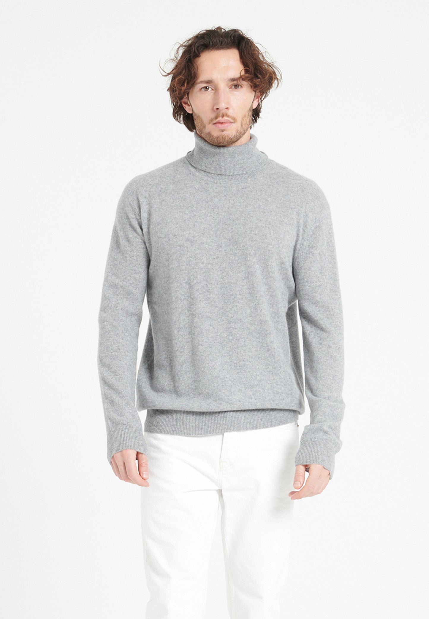 Men's light gray cashmere turtleneck sweater - LUKE 3
