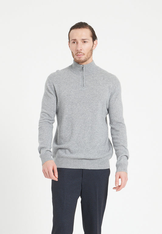 Men's light gray cashmere trucker sweater - LUKE 4
