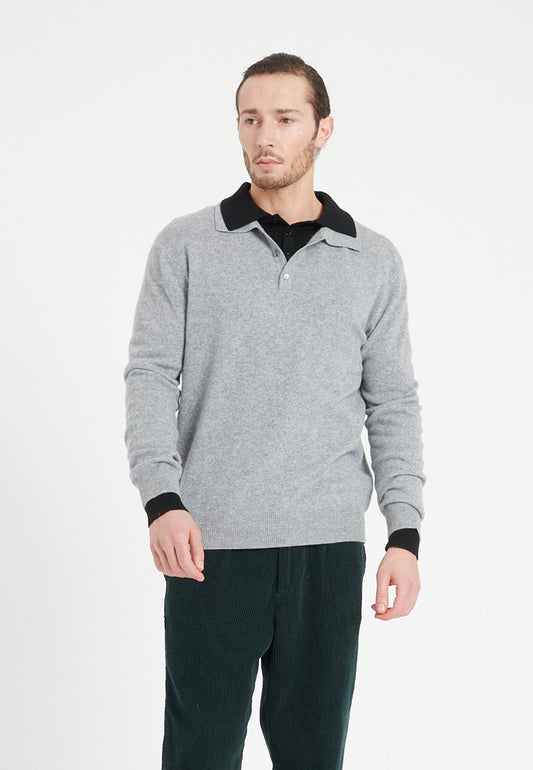 Men's light gray cashmere polo shirt - LUKE 5