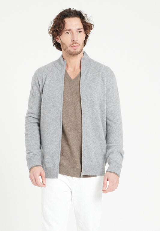 Men's light gray cashmere zip-up vest - LUKE 8