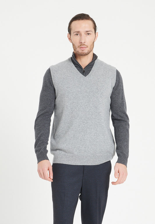 Men's light gray cashmere sleeveless sweater - LUKE 9