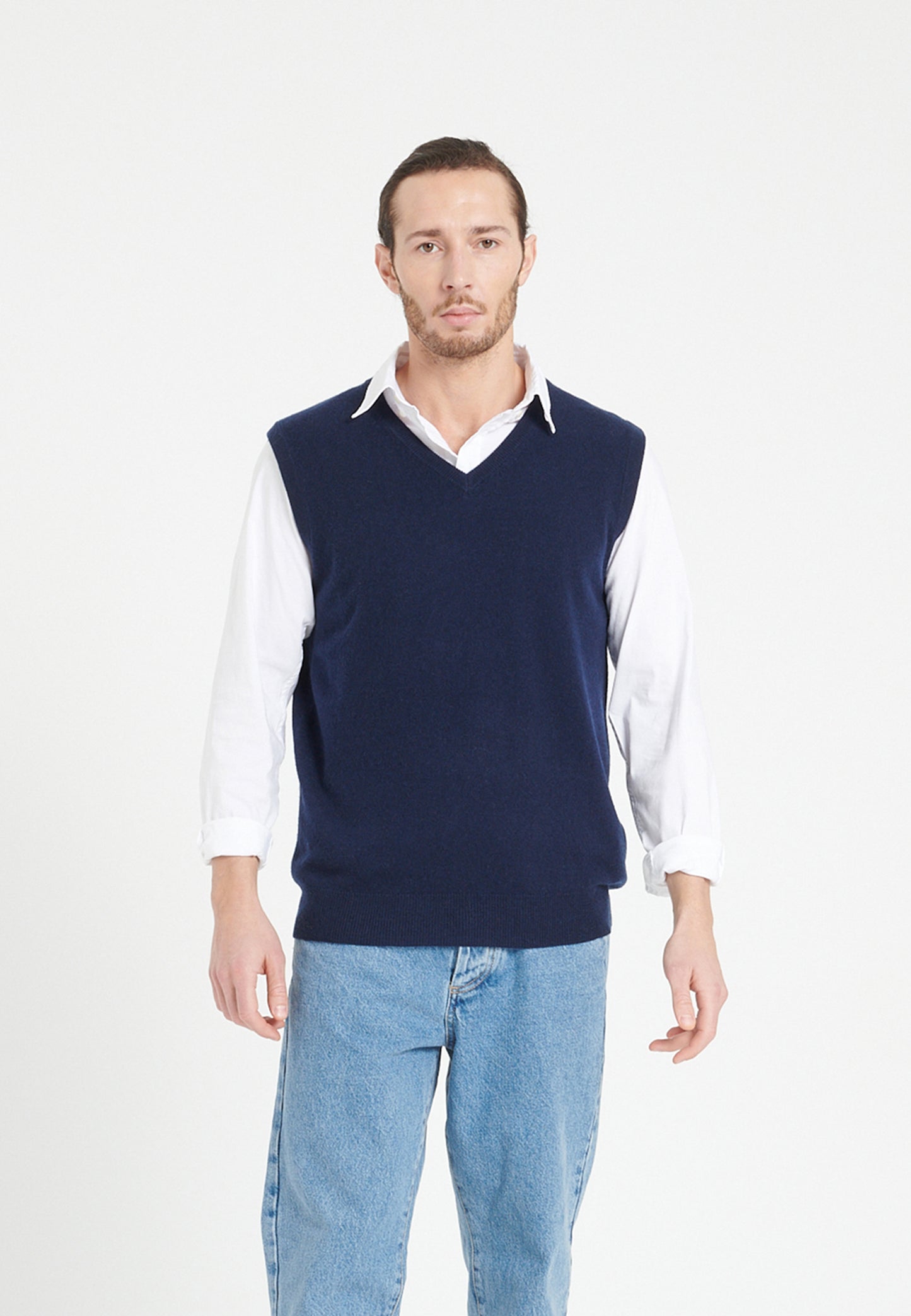 Pull sans manches cachemire bleu marine homme - LUKE 9