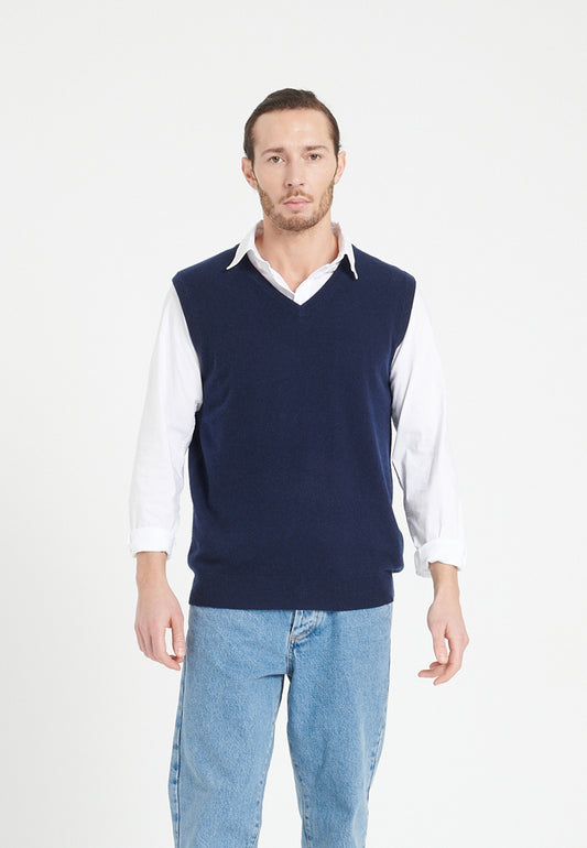 Men's navy blue cashmere sleeveless sweater - LUKE 9