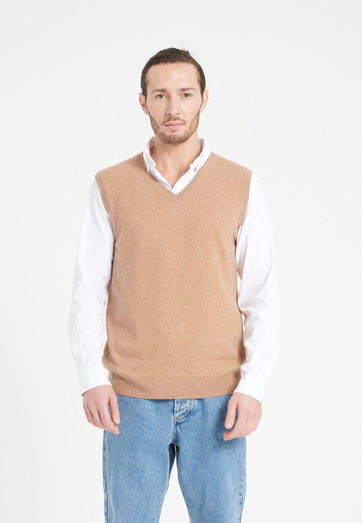 Men's camel cashmere sleeveless sweater - LUKE 9