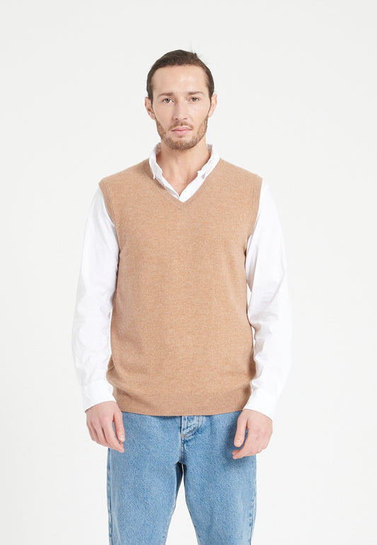 Men's camel cashmere sleeveless sweater - LUKE 9