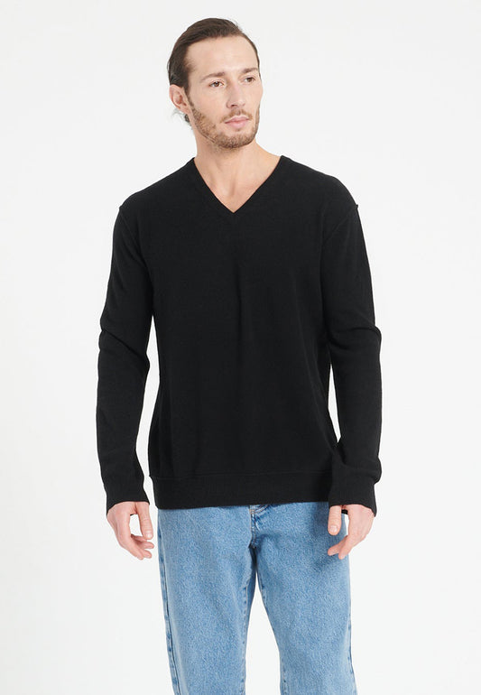 Men's black cashmere V-neck sweater - LUKE 11