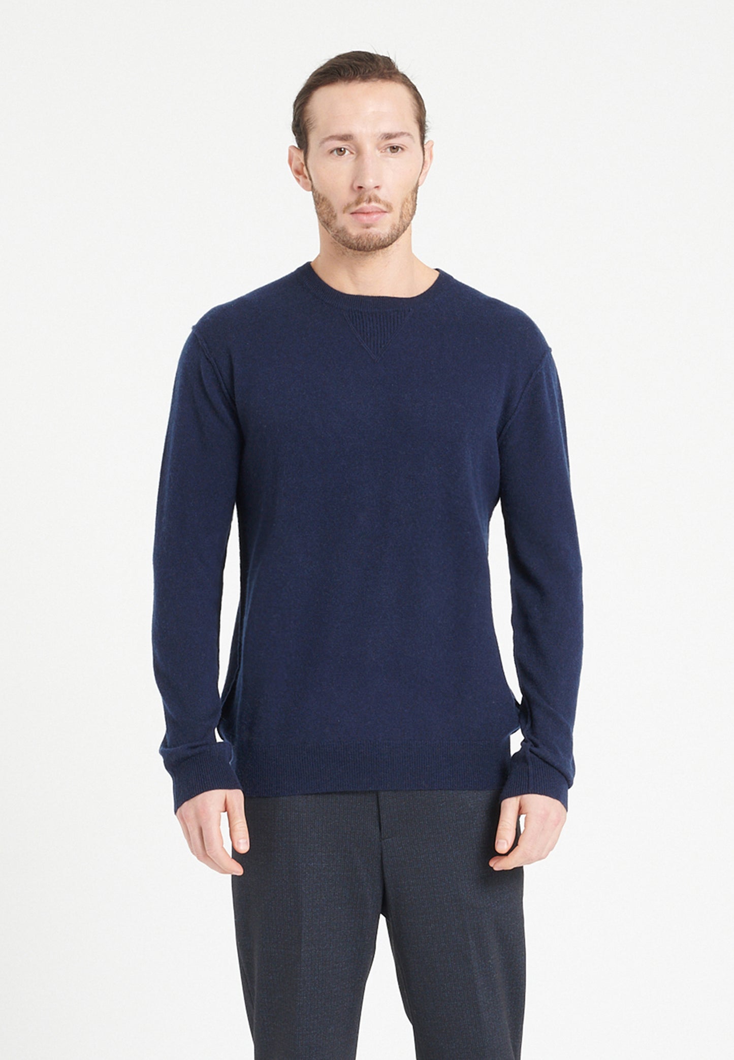 Pull col rond cachemire bleu marine homme - LUKE 12