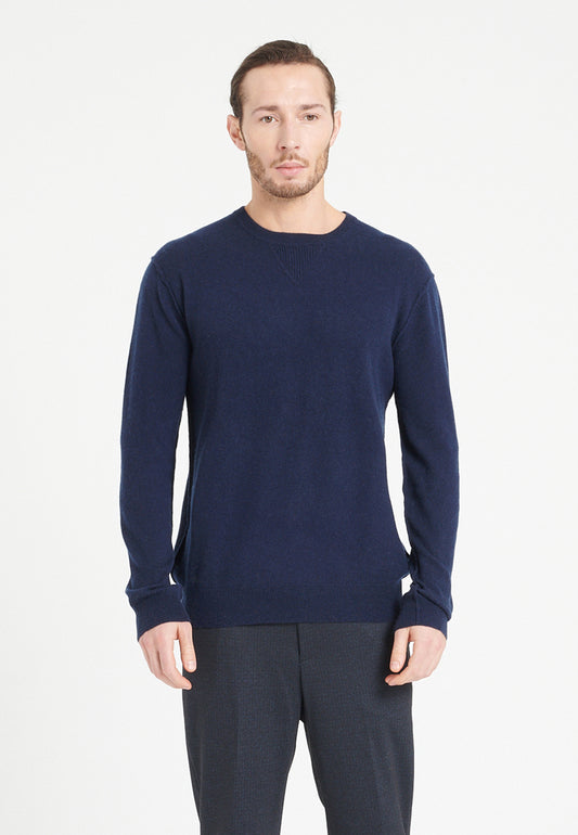 Men's navy blue cashmere crew neck sweater - LUKE 12