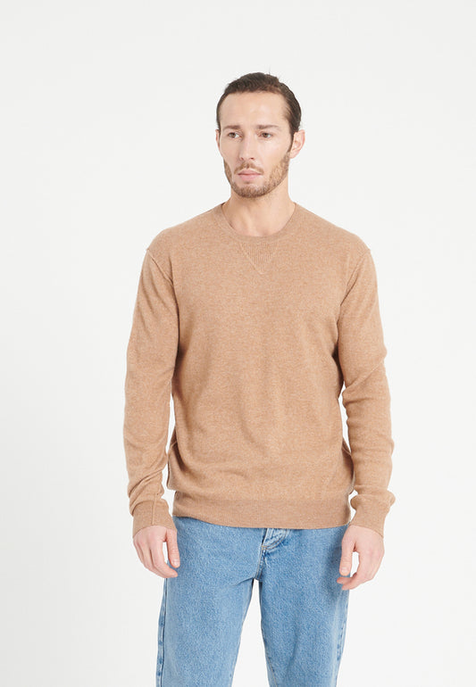 Men's camel cashmere crew neck sweater - LUKE 12