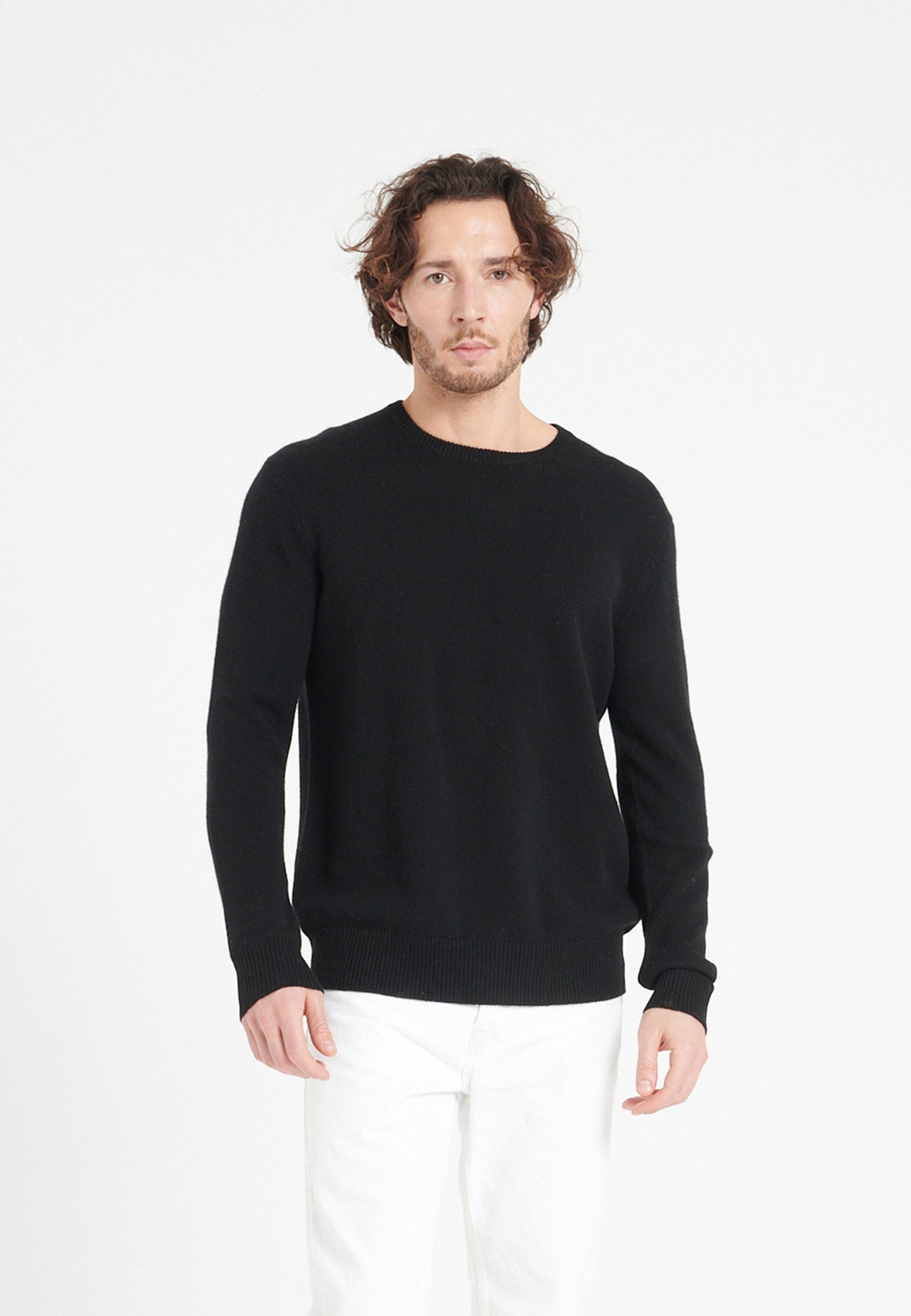Pull col rond cachemire 4 fils noir homme - LUKE 14