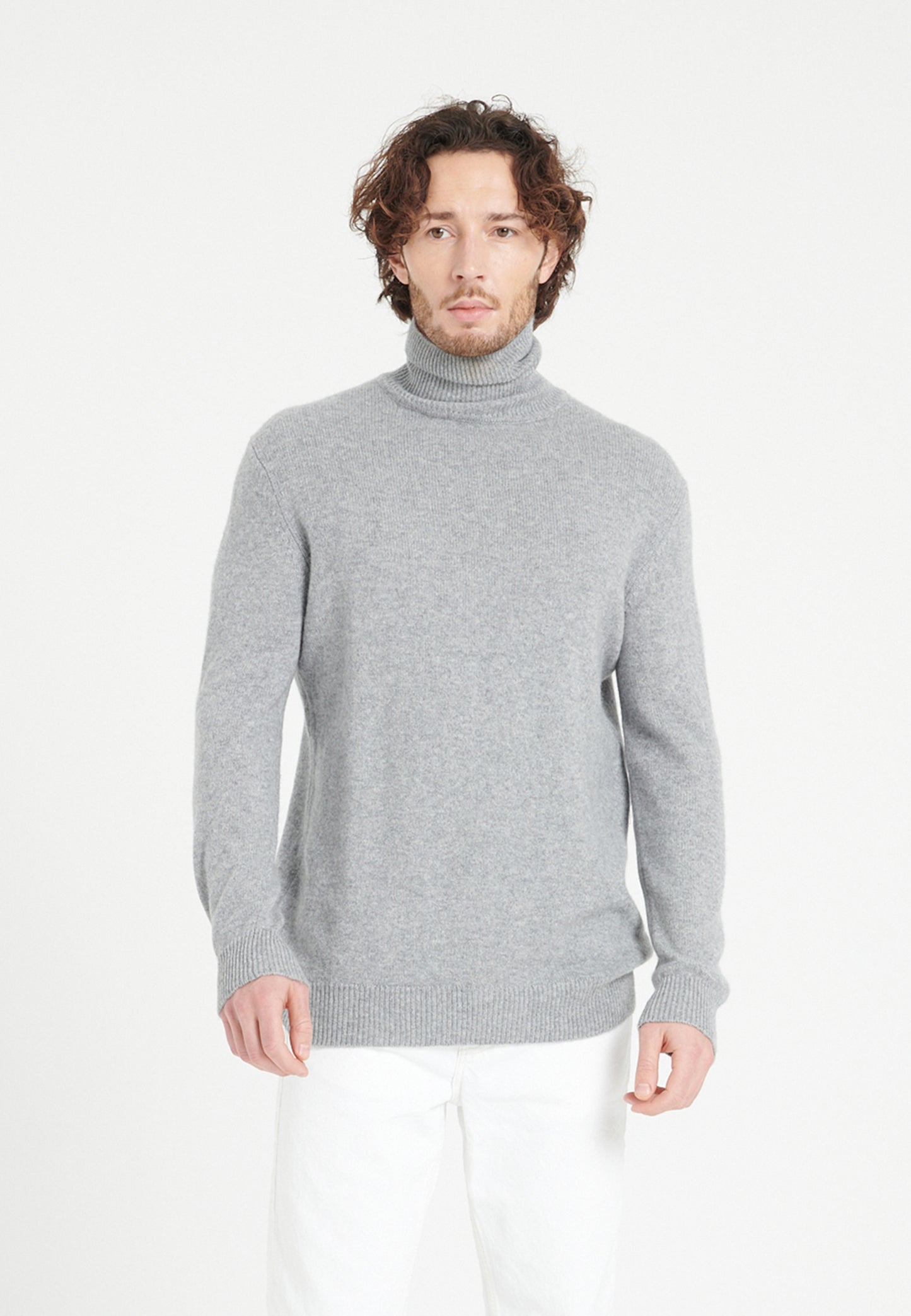 Men's light gray 4-ply cashmere turtleneck sweater - LUKE 15