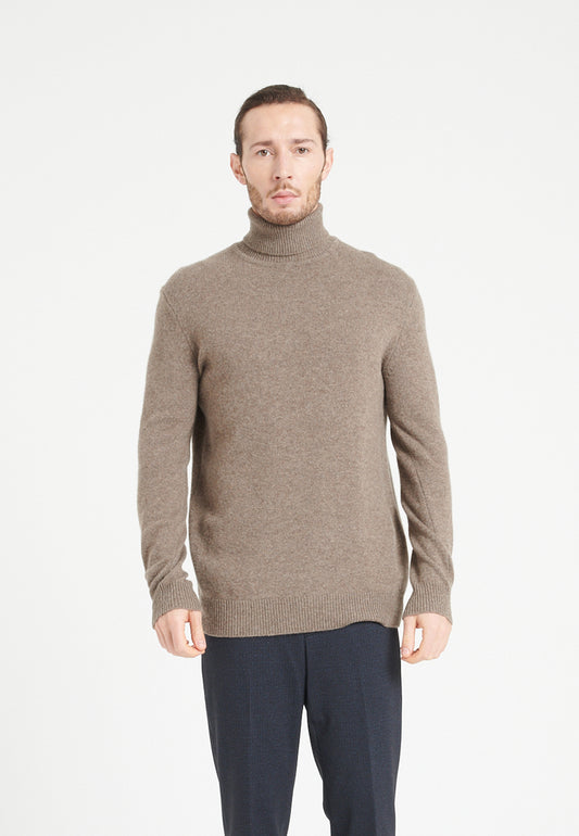 Men's 4-ply cashmere turtleneck sweater in taupe - LUKE 15