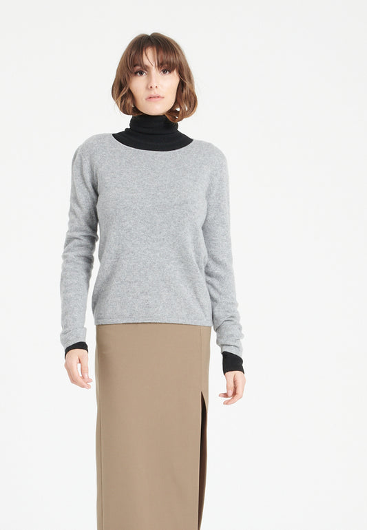 Women's light gray cashmere crew neck sweater - LILLY 1