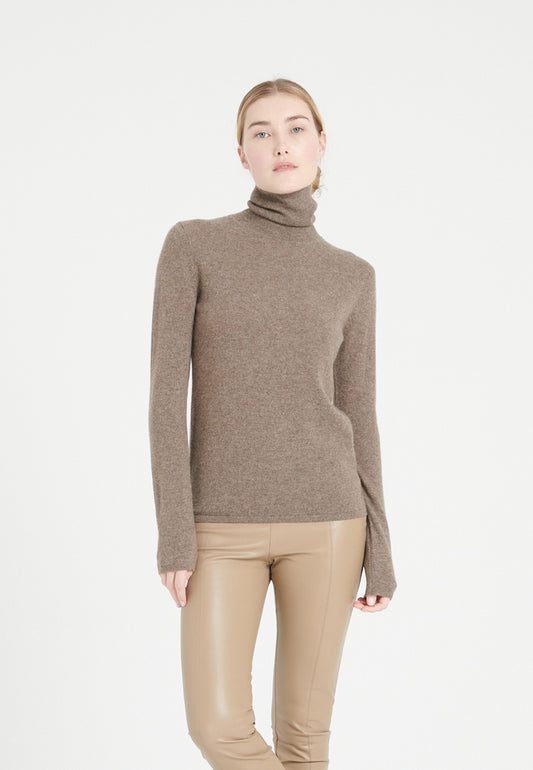 Women's taupe cashmere turtleneck sweater - LILLY 3