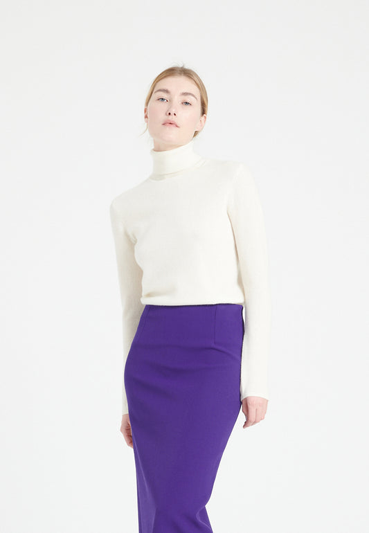 Women's ecru cashmere turtleneck sweater - LILLY 3
