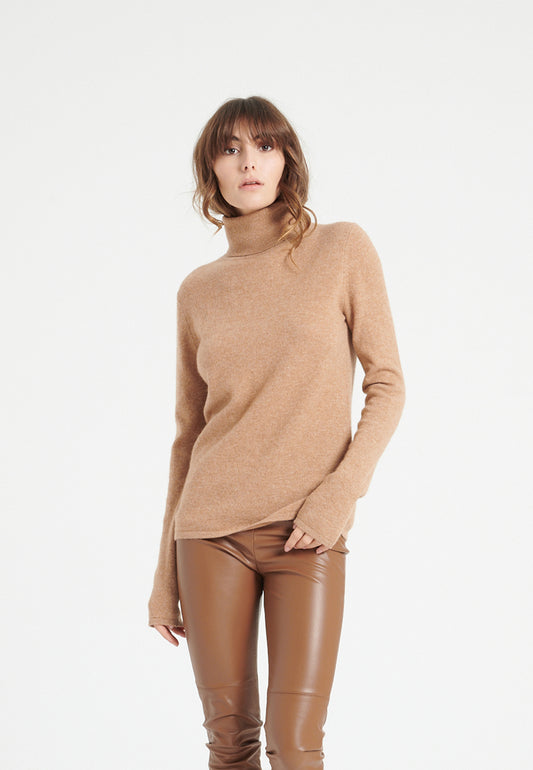 Women's camel cashmere turtleneck sweater - LILLY 3