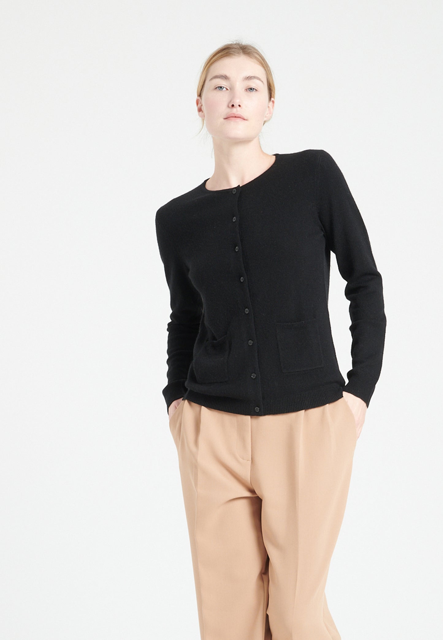 Cardigan col rond cachemire noir femme - LILLY 4A