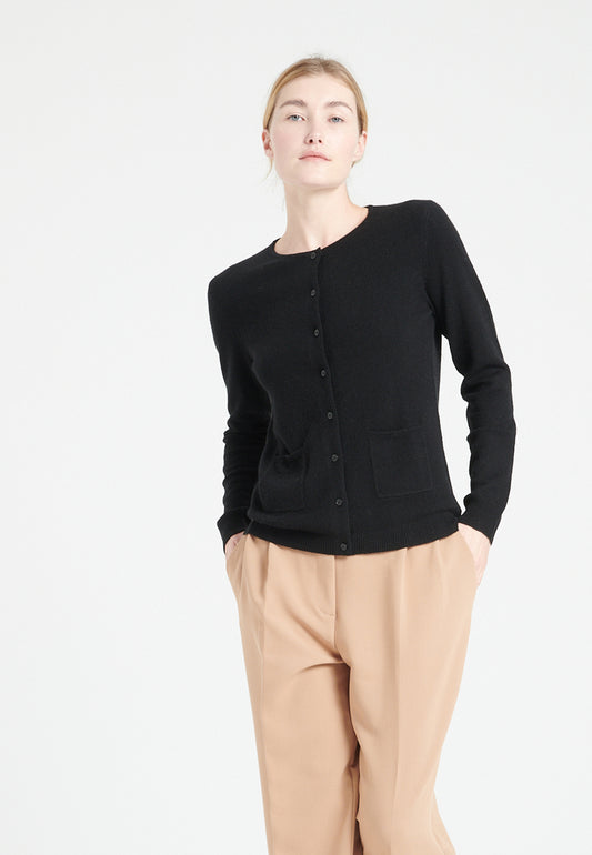 Cardigan col rond cachemire noir femme - LILLY 4A