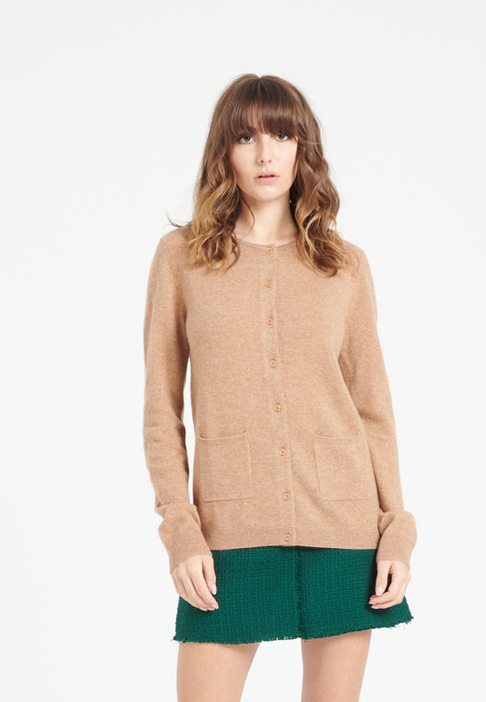 Cardigan col rond cachemire camel femme - LILLY 4A
