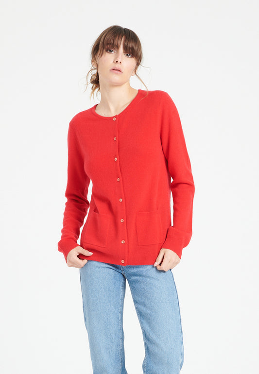 Cardigan col rond cachemire rouge femme - LILLY 4A