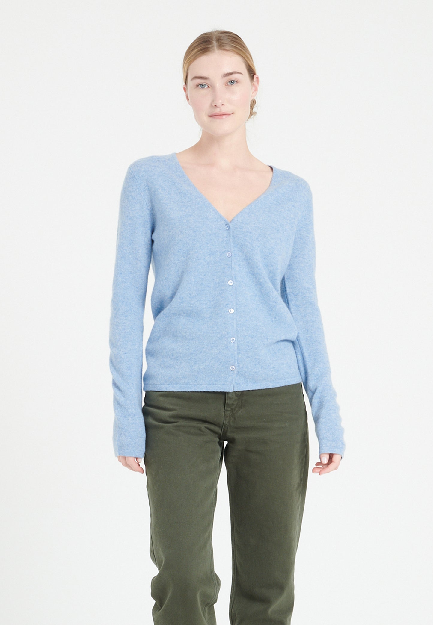 Himmelblaue Damen-Strickjacke aus Kaschmir mit V-Ausschnitt - LILLY 7A