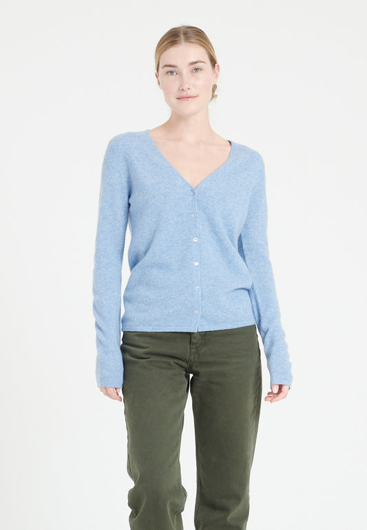 Himmelblaue Damen-Strickjacke aus Kaschmir mit V-Ausschnitt - LILLY 7A