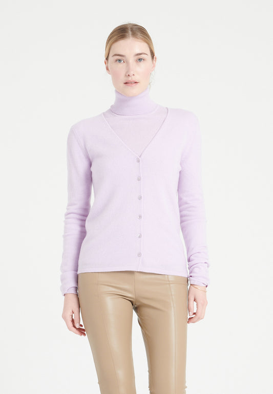 Lilafarbene Damen-Strickjacke aus Kaschmir mit V-Ausschnitt - LILLY 7A