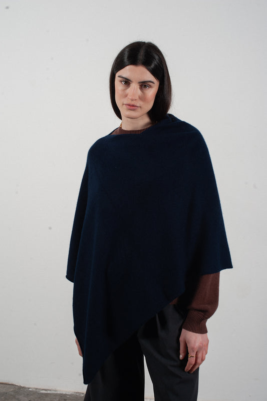 Women's navy cashmere poncho - LILLY 9