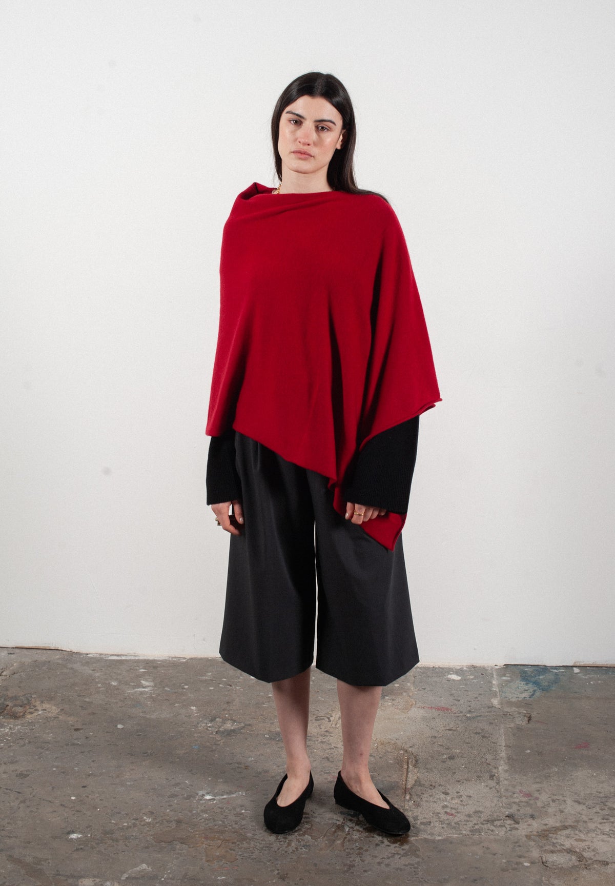 Women's red cashmere poncho - LILLY 9