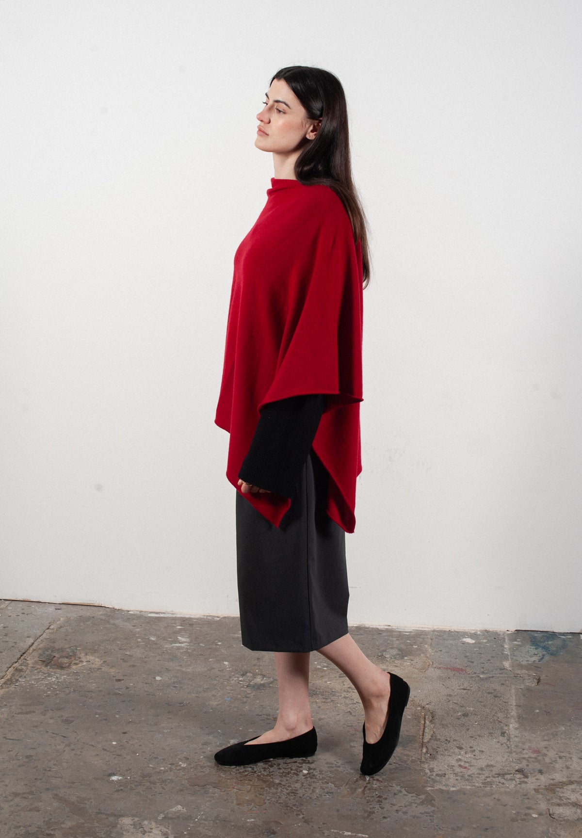 Women's red cashmere poncho - LILLY 9