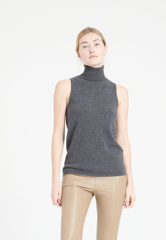 Ärmelloser Rollkragenpullover aus Kaschmir für Damen in Anthrazitgrau - LILLY 13