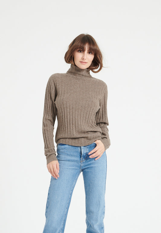 Pull col roulé cachemire taupe femme - LILLY 15