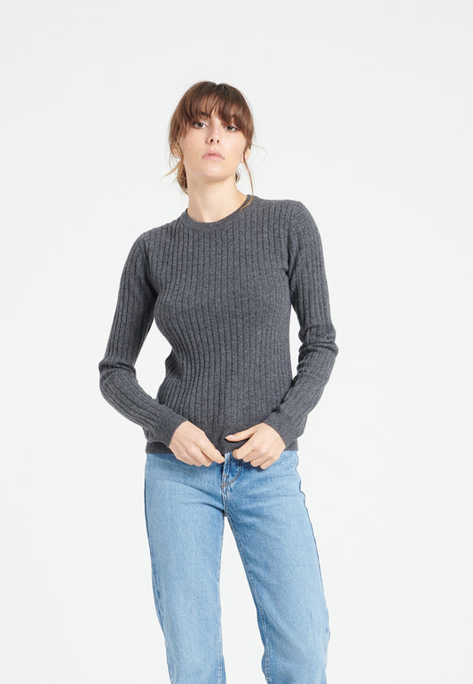 Pull col rond cachemire gris anthracite femme - LILLY 16