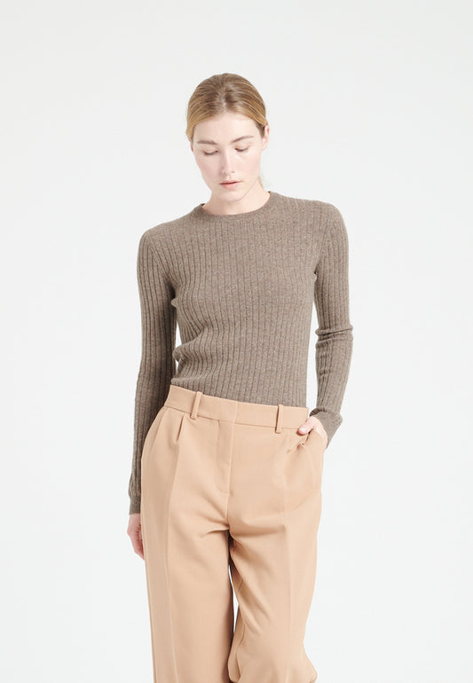 Pull col rond cachemire taupe femme - LILLY 16