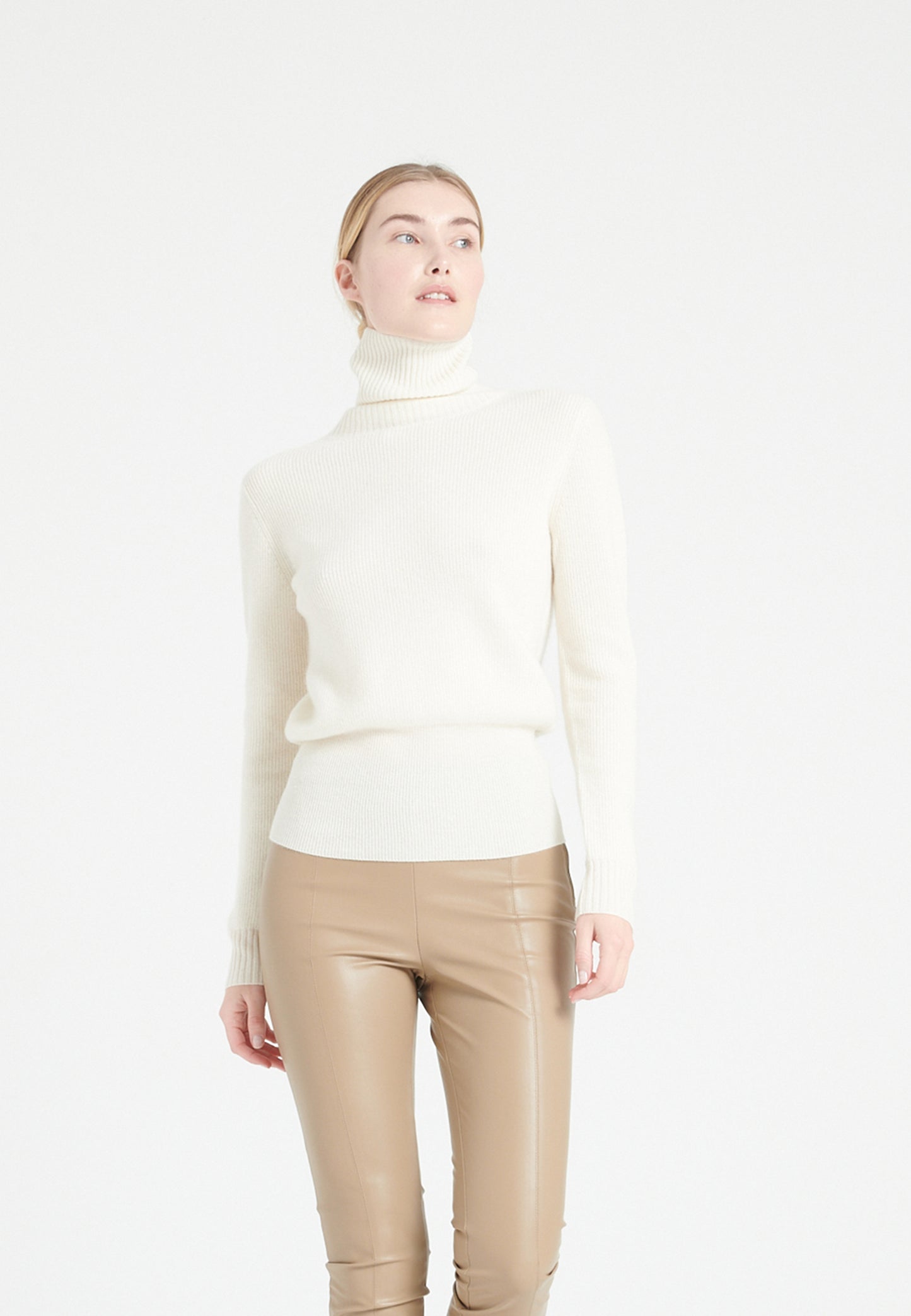 Ecrufarbener Rollkragenpullover aus Kaschmir für Damen - LILLY 21