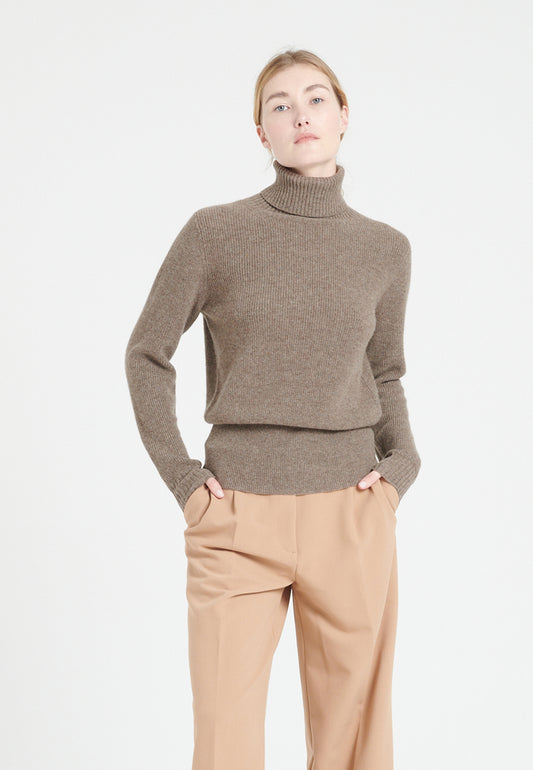 Pull col roulé cachemire taupe femme - LILLY 21