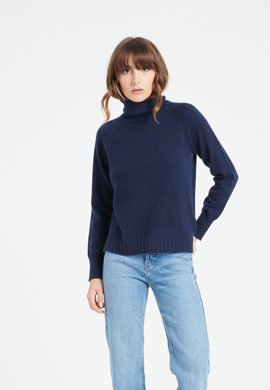 Pull col roulé cachemire bleu marine femme - LILLY 22