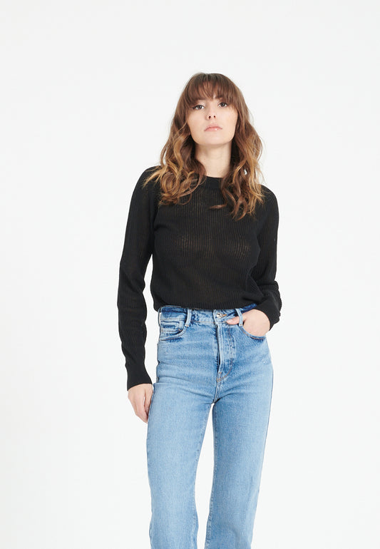 Schwarzer Damen-Kaschmirpullover mit Rundhalsausschnitt - LILLY 23