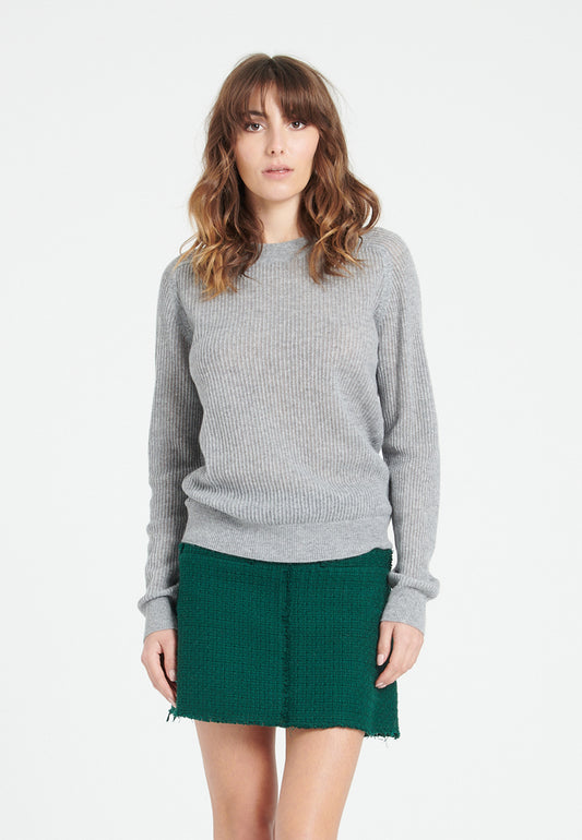 Damenpullover aus hellgrauem Kaschmir mit Rundhalsausschnitt - LILLY 23