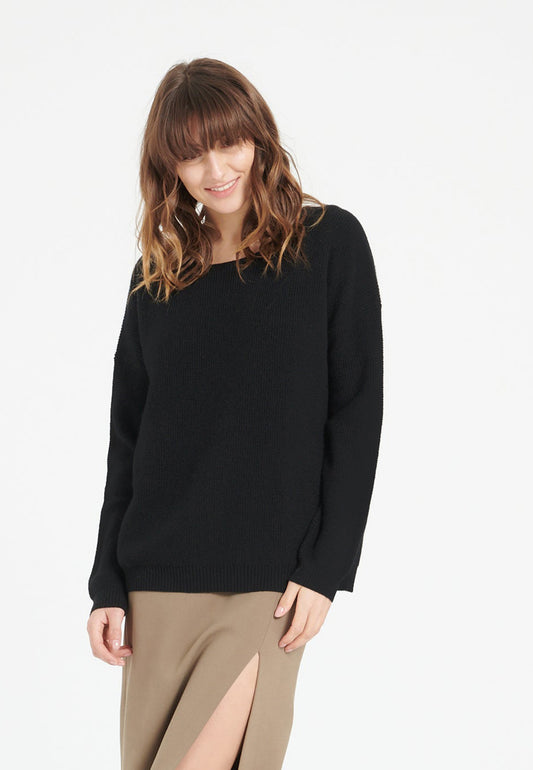Schwarzer Damen-Kaschmirpullover mit Rundhalsausschnitt - LILLY 25